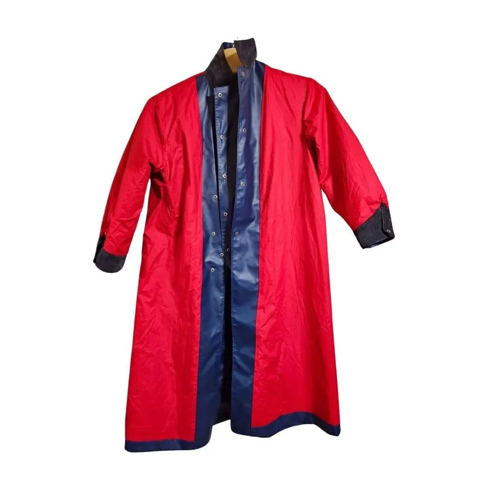 Vintage RARE Ralph‎ Lauren Blue Rubberized Canvas Trench Coat Saling 80s Adult M